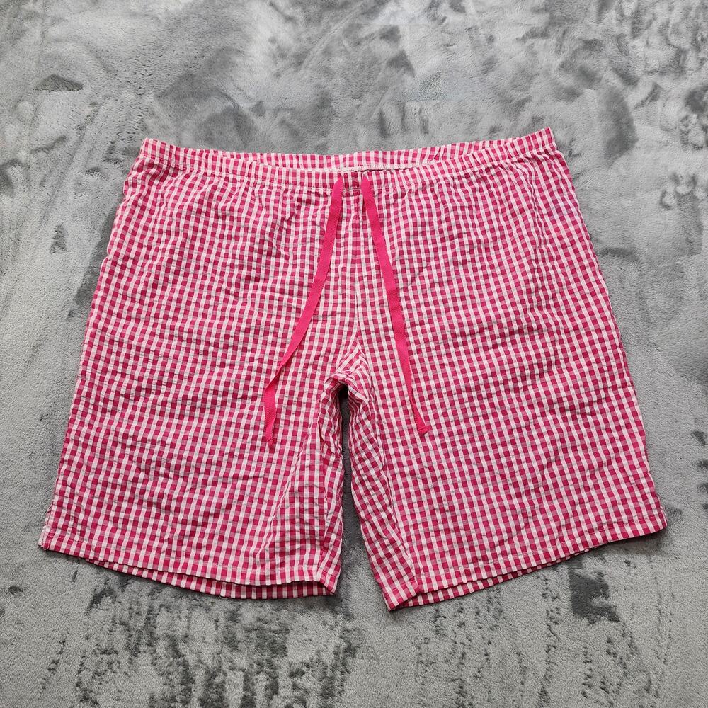 NEW Simply Basic Shorts Womens 2X (18W-20W) Pink White Gingham Seersucker Casual
